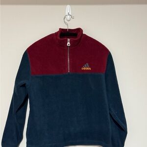 adidas Red and Blue Zip Up Sweater with Color Blocking and Stand-Up Collar